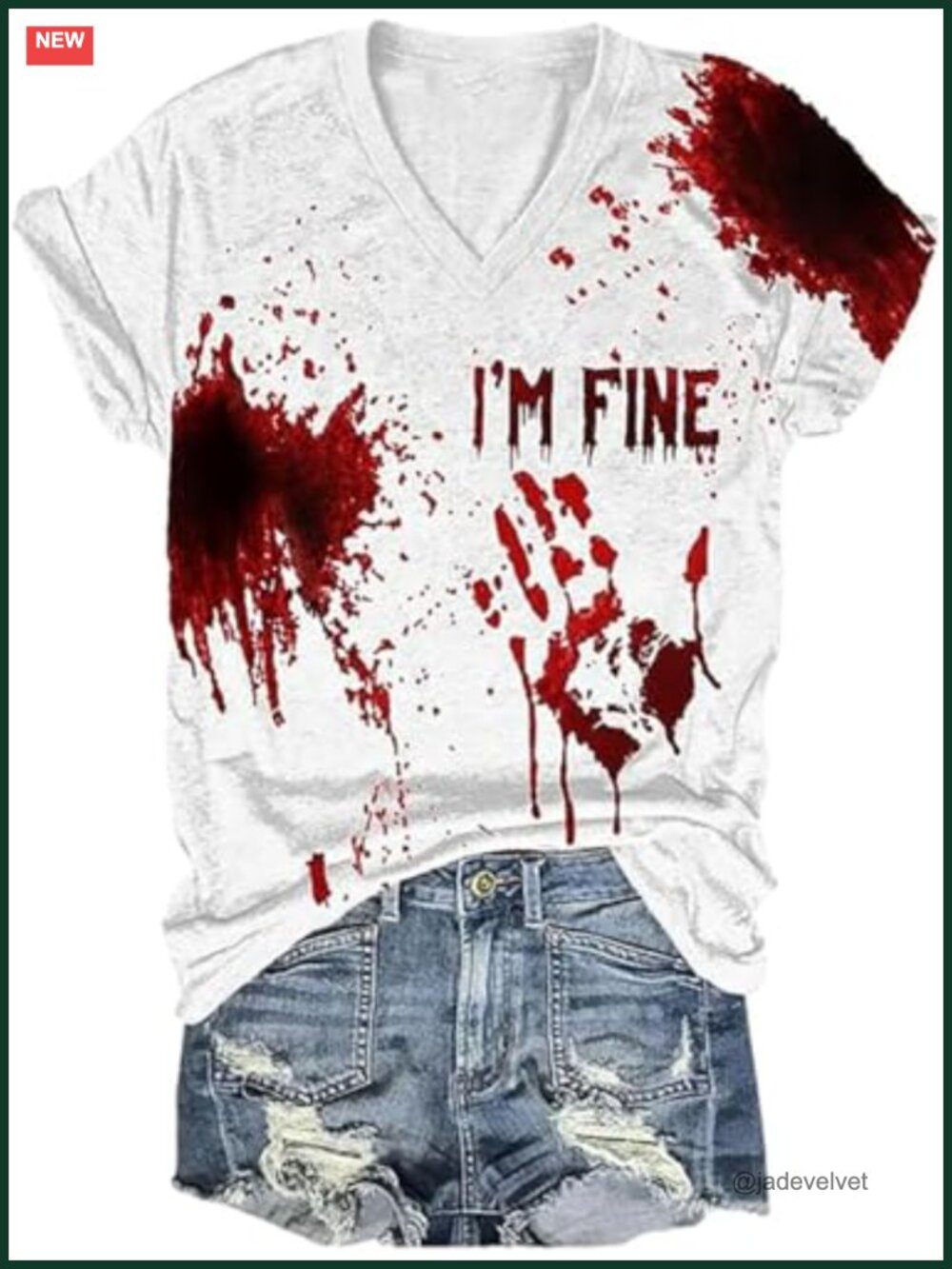 Funny I'm Fine Bloody Graphic T-Shirt Halloween Horror Costume Tee